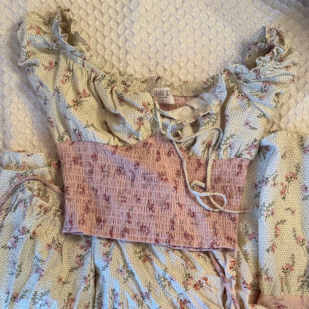 Sienna Sky Floral Smocked Skirt and Top Set with Ruffle Sleeves